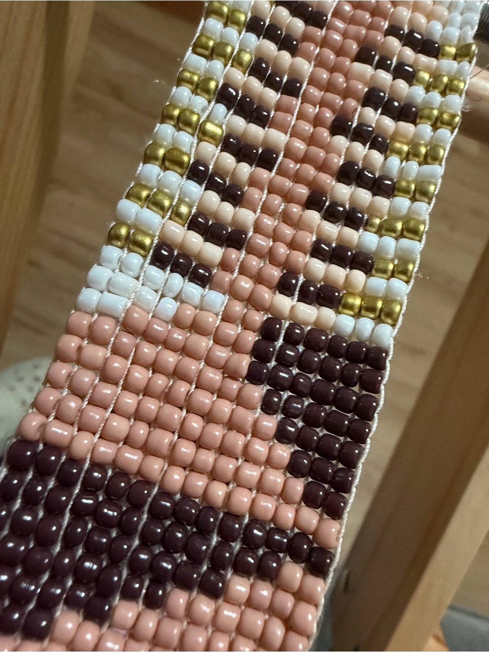 Beaded Wrist Cuff Bracelet - Pink, Brown & Gold